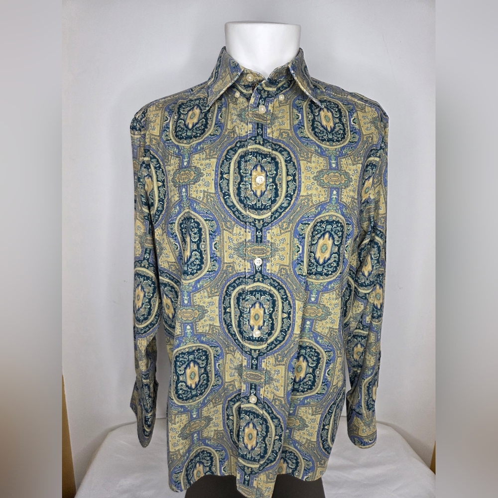Robert Graham Size M Blue and Cream  Cotton Corduroy Fabric